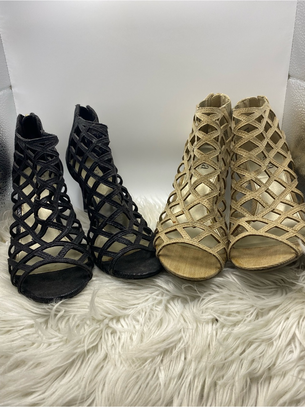 TWO PAIRS A.N.A. Caroline sandal open toe heels black and cream size 8.5